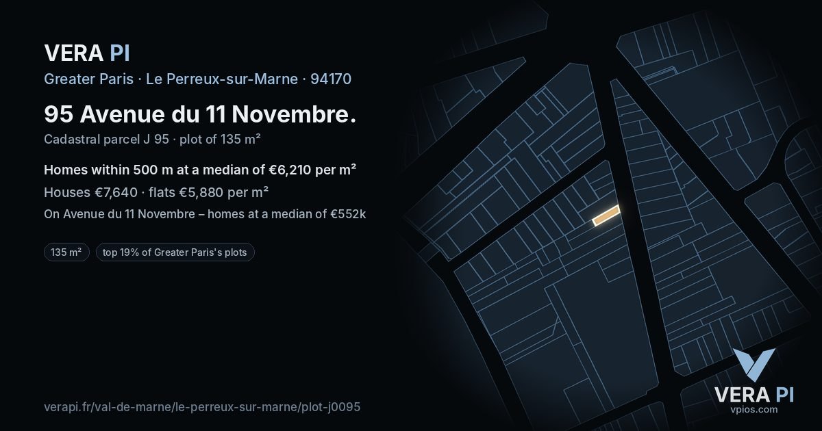 95 Avenue du 11 Novembre, Le Perreux-sur-Marne at night – the plot lit, the parcels around coloured by the prices near them