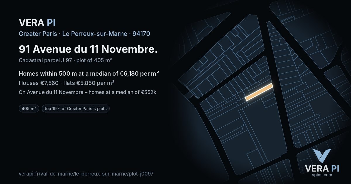 91 Avenue du 11 Novembre, Le Perreux-sur-Marne at night – the plot lit, the parcels around coloured by the prices near them