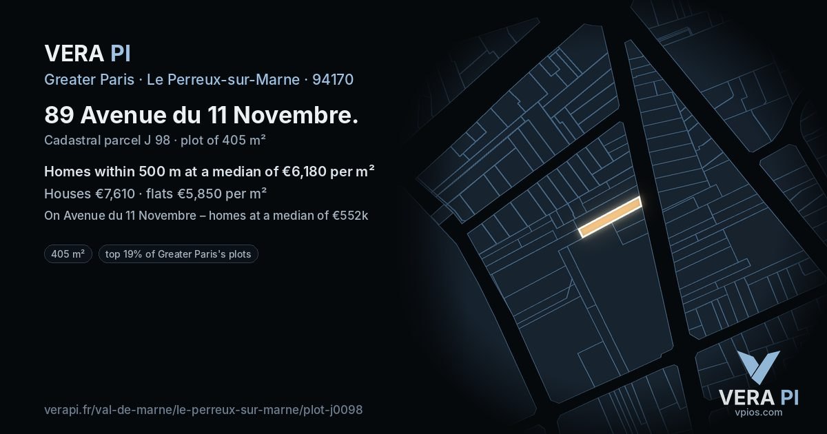 89 Avenue du 11 Novembre, Le Perreux-sur-Marne at night – the plot lit, the parcels around coloured by the prices near them