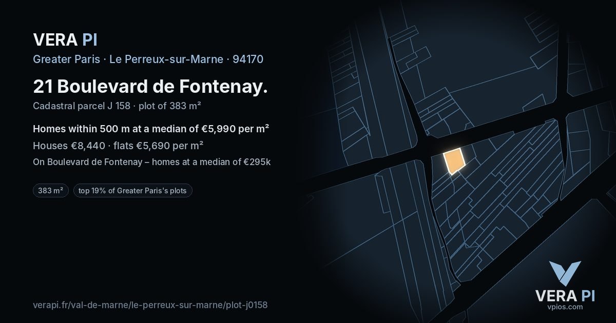 21 Boulevard de Fontenay, Le Perreux-sur-Marne at night – the plot lit, the parcels around coloured by the prices near them