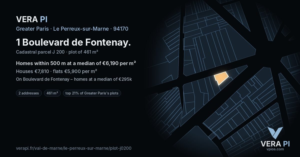 1 Boulevard de Fontenay, Le Perreux-sur-Marne at night – the plot lit, the parcels around coloured by the prices near them