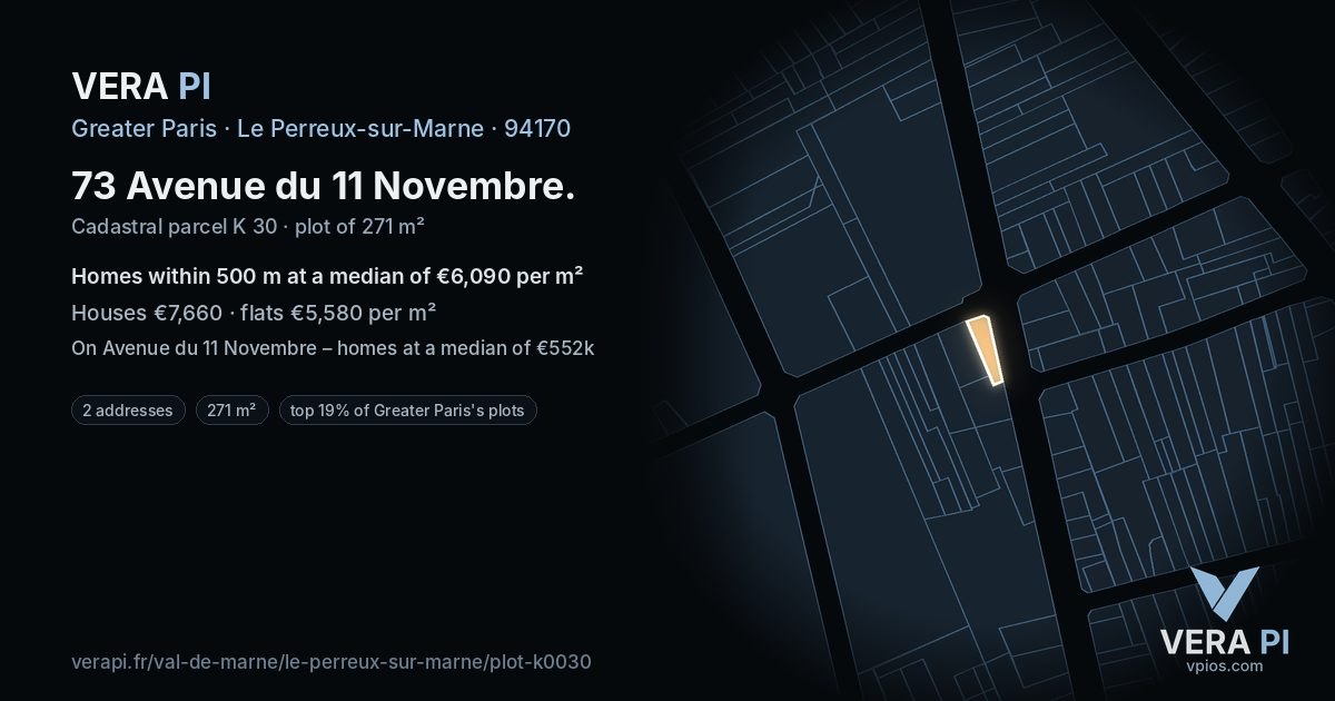 73 Avenue du 11 Novembre, Le Perreux-sur-Marne at night – the plot lit, the parcels around coloured by the prices near them