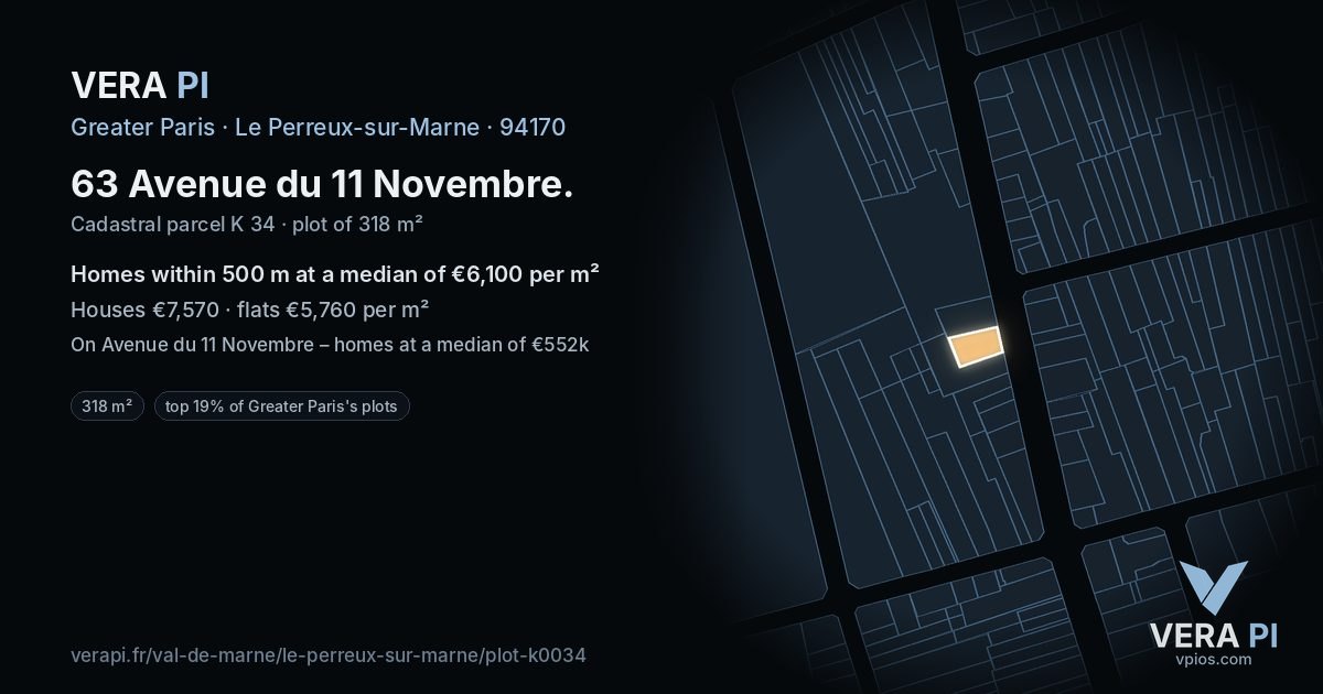 63 Avenue du 11 Novembre, Le Perreux-sur-Marne at night – the plot lit, the parcels around coloured by the prices near them