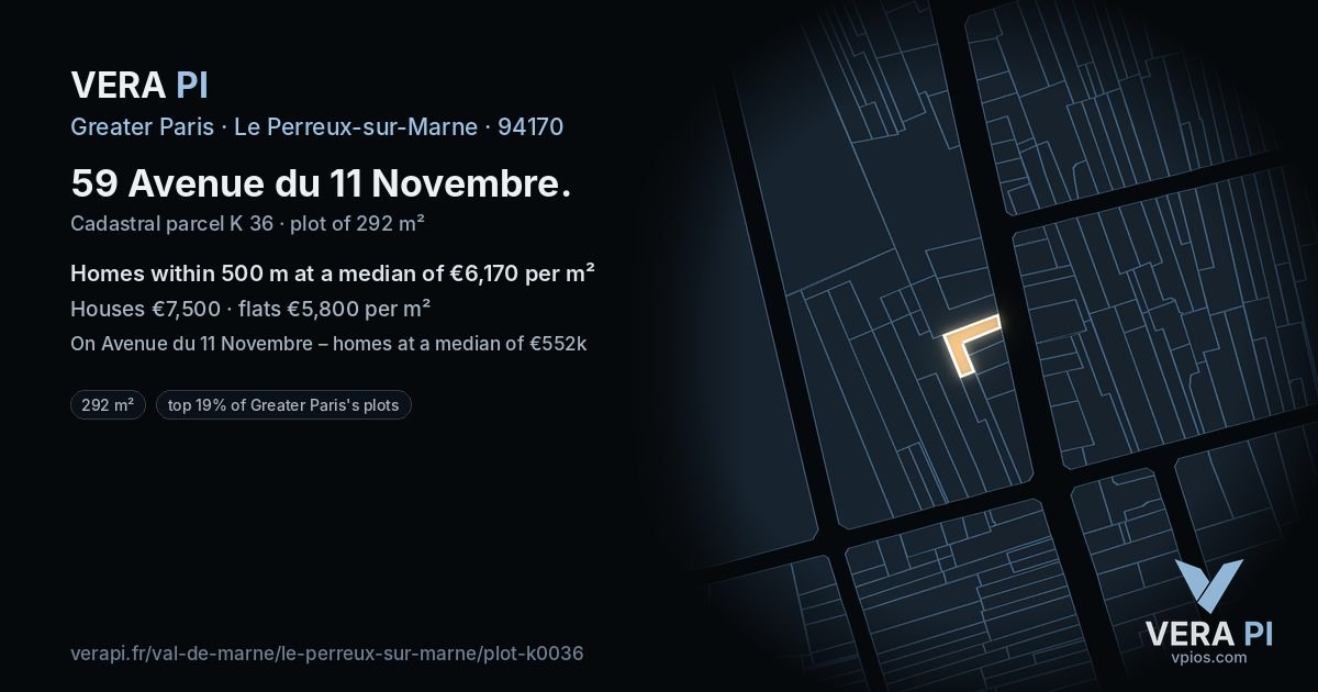 59 Avenue du 11 Novembre, Le Perreux-sur-Marne at night – the plot lit, the parcels around coloured by the prices near them