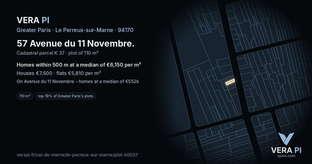 57 Avenue du 11 Novembre, Le Perreux-sur-Marne at night – the plot lit, the parcels around coloured by the prices near them