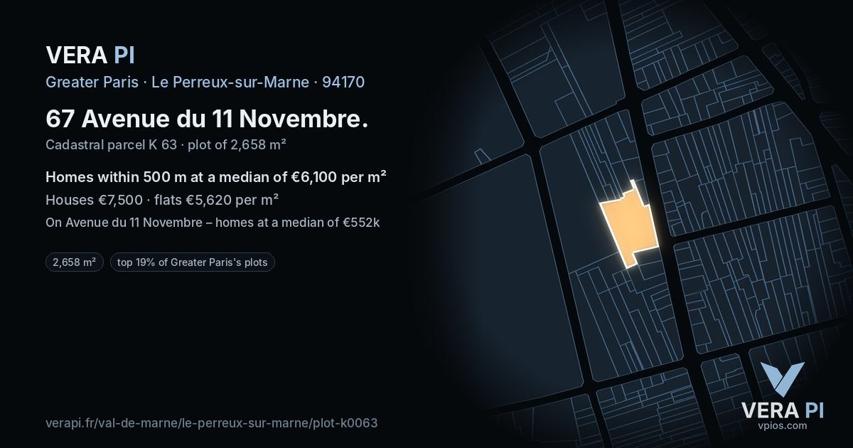 67 Avenue du 11 Novembre, Le Perreux-sur-Marne at night – the plot lit, the parcels around coloured by the prices near them