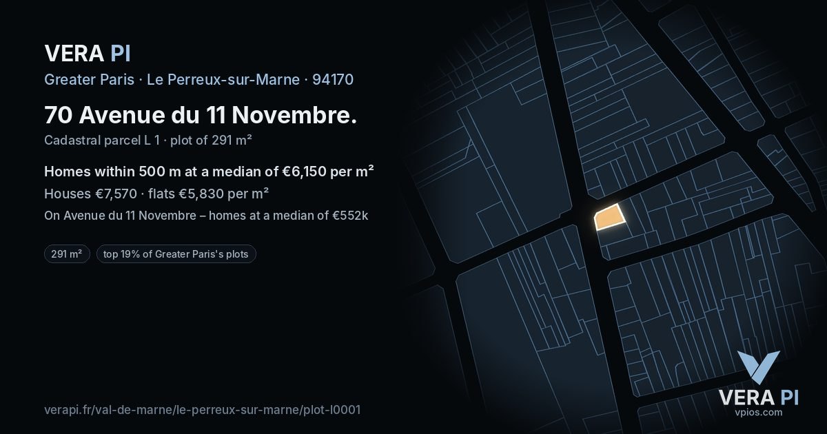 70 Avenue du 11 Novembre, Le Perreux-sur-Marne at night – the plot lit, the parcels around coloured by the prices near them
