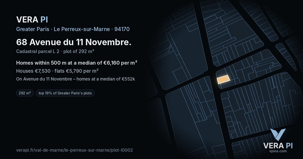 68 Avenue du 11 Novembre, Le Perreux-sur-Marne at night – the plot lit, the parcels around coloured by the prices near them