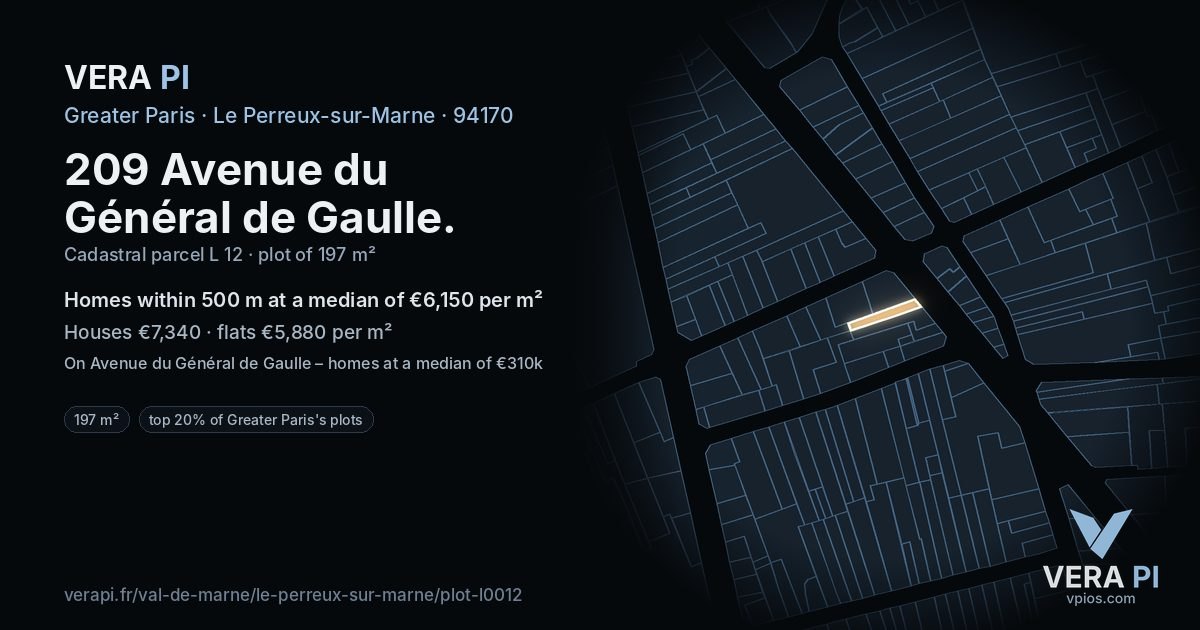 209 Avenue du Général de Gaulle, Le Perreux-sur-Marne at night – the plot lit, the parcels around coloured by the prices near them