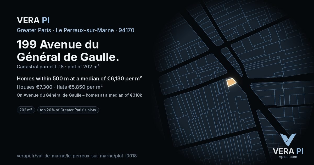 199 Avenue du Général de Gaulle, Le Perreux-sur-Marne at night – the plot lit, the parcels around coloured by the prices near them