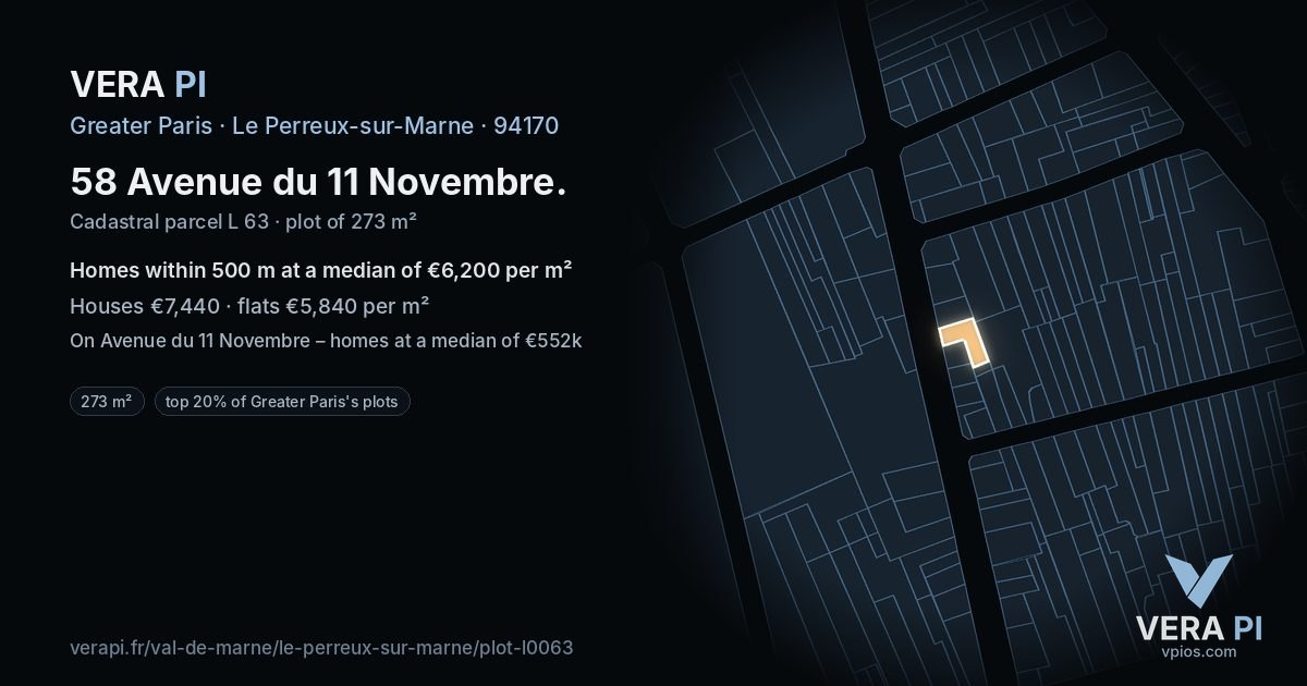 58 Avenue du 11 Novembre, Le Perreux-sur-Marne at night – the plot lit, the parcels around coloured by the prices near them