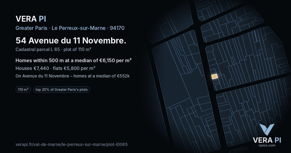 54 Avenue du 11 Novembre, Le Perreux-sur-Marne at night – the plot lit, the parcels around coloured by the prices near them