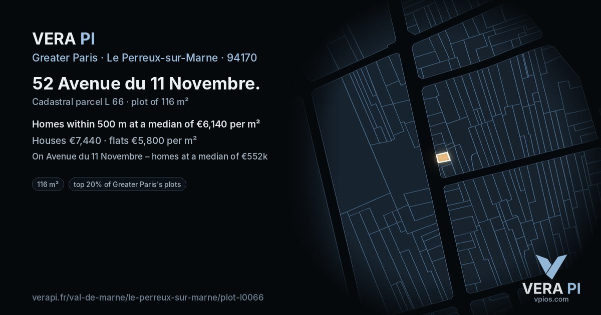 52 Avenue du 11 Novembre, Le Perreux-sur-Marne at night – the plot lit, the parcels around coloured by the prices near them