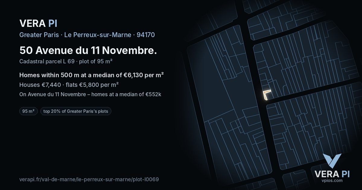 50 Avenue du 11 Novembre, Le Perreux-sur-Marne at night – the plot lit, the parcels around coloured by the prices near them