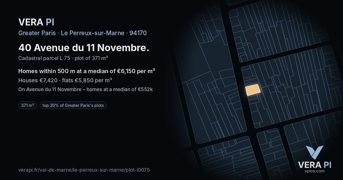 40 Avenue du 11 Novembre, Le Perreux-sur-Marne at night – the plot lit, the parcels around coloured by the prices near them