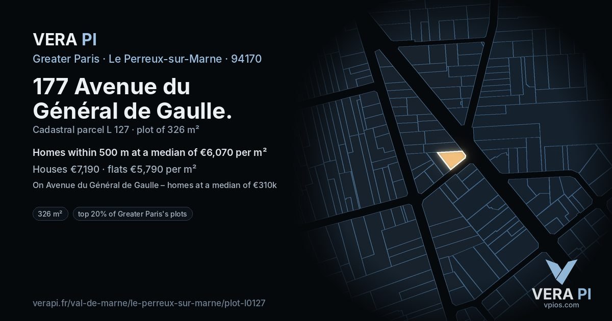 177 Avenue du Général de Gaulle, Le Perreux-sur-Marne at night – the plot lit, the parcels around coloured by the prices near them