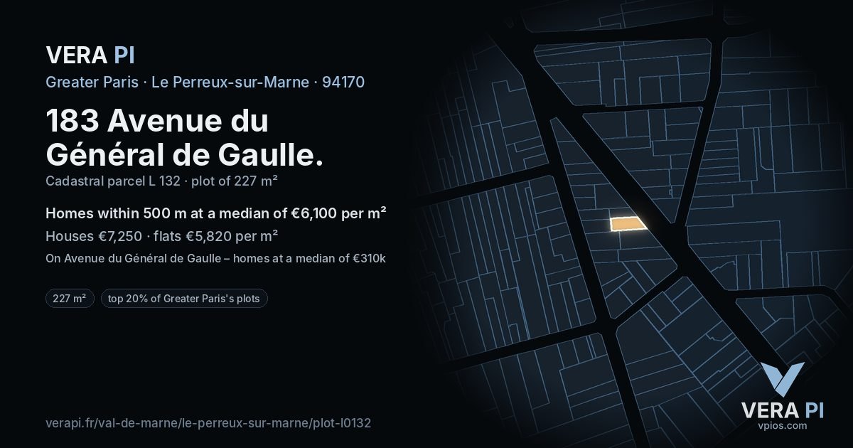183 Avenue du Général de Gaulle, Le Perreux-sur-Marne at night – the plot lit, the parcels around coloured by the prices near them