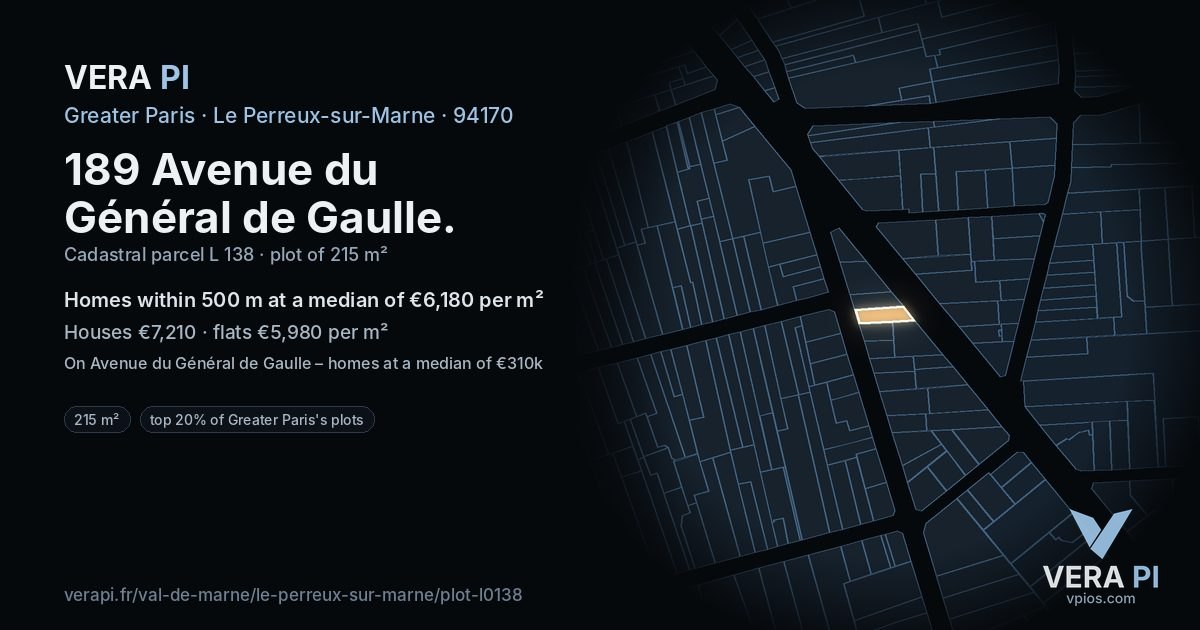 189 Avenue du Général de Gaulle, Le Perreux-sur-Marne at night – the plot lit, the parcels around coloured by the prices near them