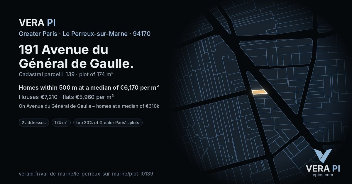 191 Avenue du Général de Gaulle, Le Perreux-sur-Marne at night – the plot lit, the parcels around coloured by the prices near them