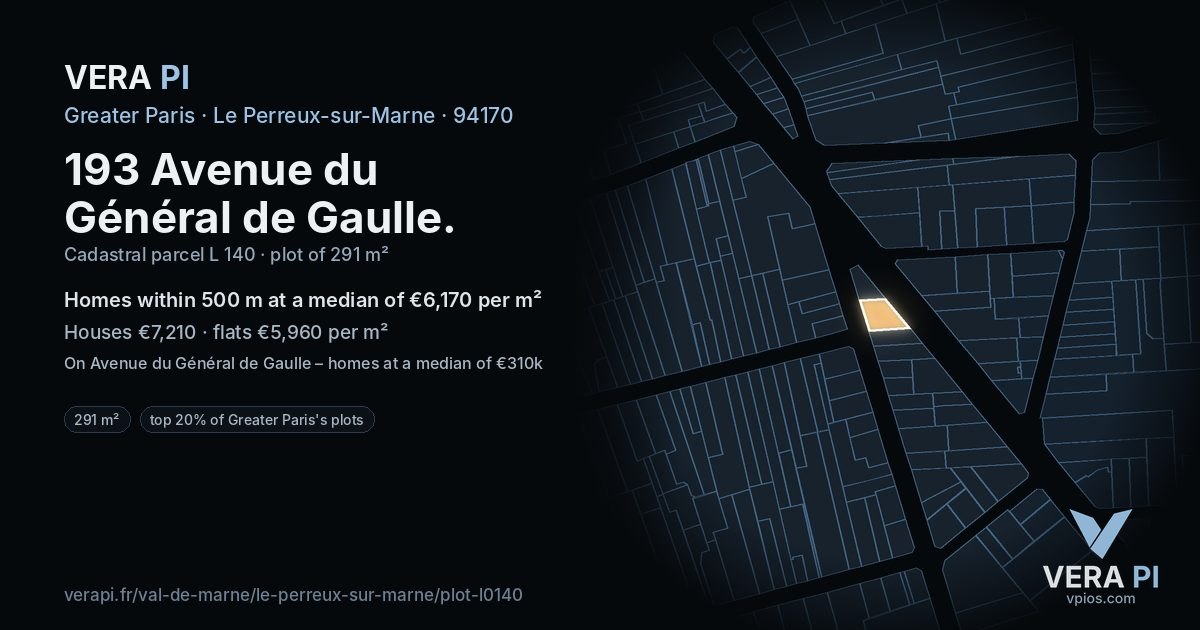 193 Avenue du Général de Gaulle, Le Perreux-sur-Marne at night – the plot lit, the parcels around coloured by the prices near them