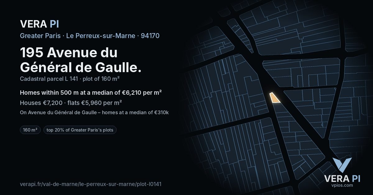 195 Avenue du Général de Gaulle, Le Perreux-sur-Marne at night – the plot lit, the parcels around coloured by the prices near them