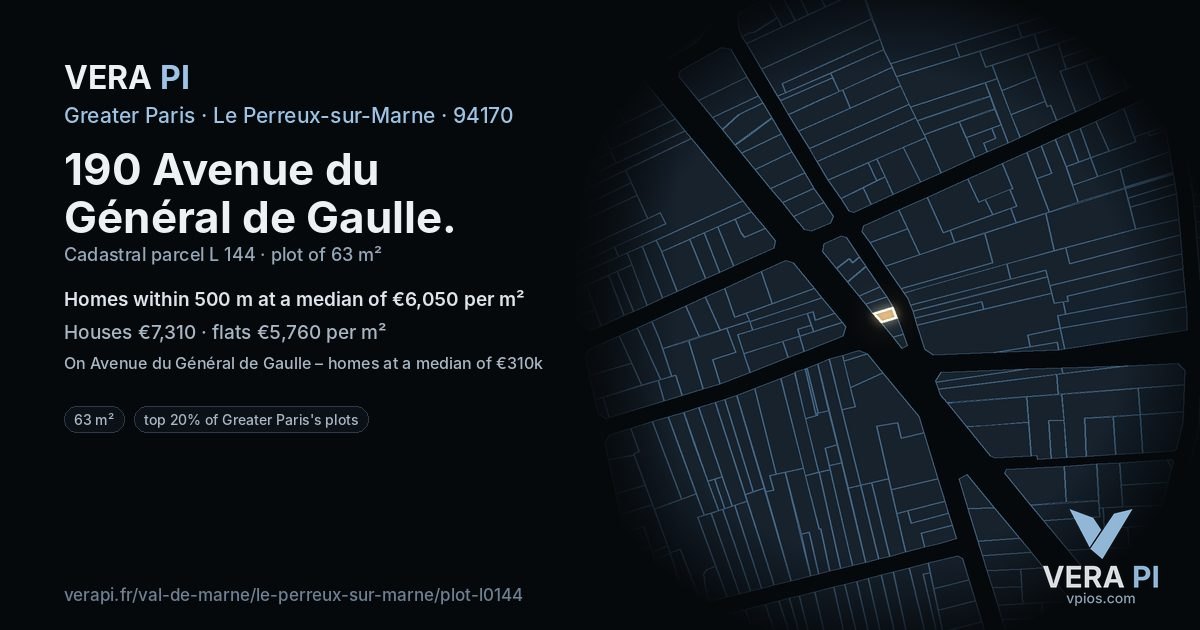 190 Avenue du Général de Gaulle, Le Perreux-sur-Marne at night – the plot lit, the parcels around coloured by the prices near them
