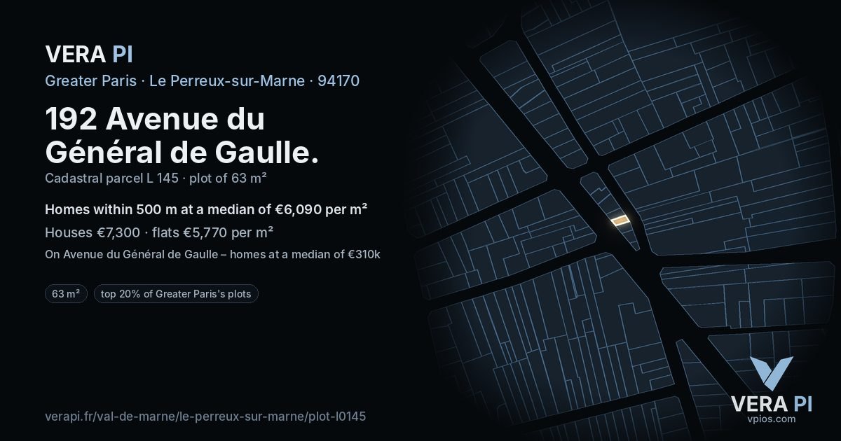 192 Avenue du Général de Gaulle, Le Perreux-sur-Marne at night – the plot lit, the parcels around coloured by the prices near them