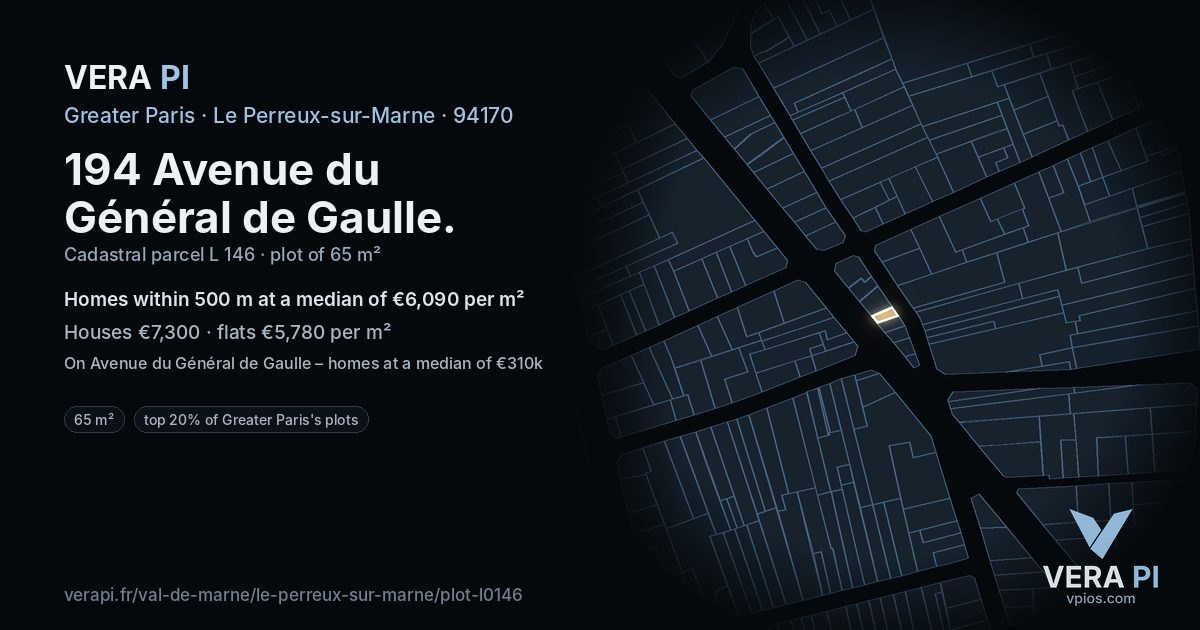 194 Avenue du Général de Gaulle, Le Perreux-sur-Marne at night – the plot lit, the parcels around coloured by the prices near them