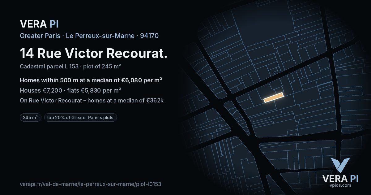 14 Rue Victor Recourat, Le Perreux-sur-Marne at night – the plot lit, the parcels around coloured by the prices near them