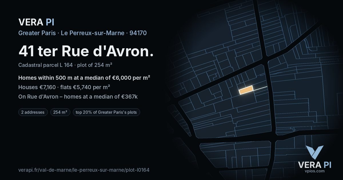 41 ter Rue d'Avron, Le Perreux-sur-Marne at night – the plot lit, the parcels around coloured by the prices near them