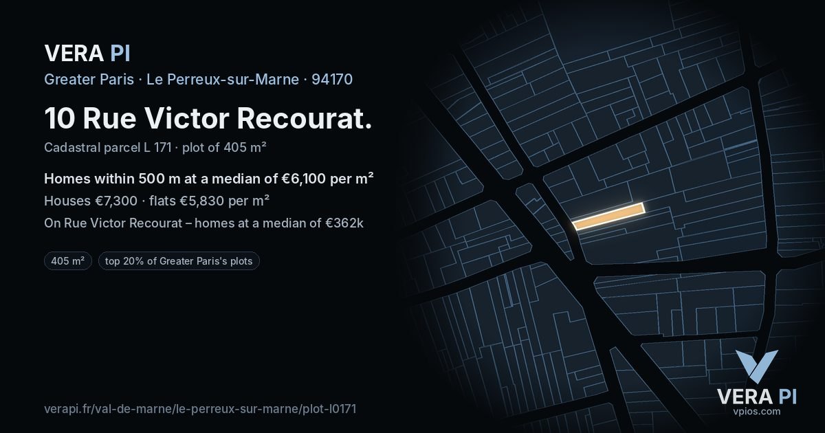 10 Rue Victor Recourat, Le Perreux-sur-Marne at night – the plot lit, the parcels around coloured by the prices near them
