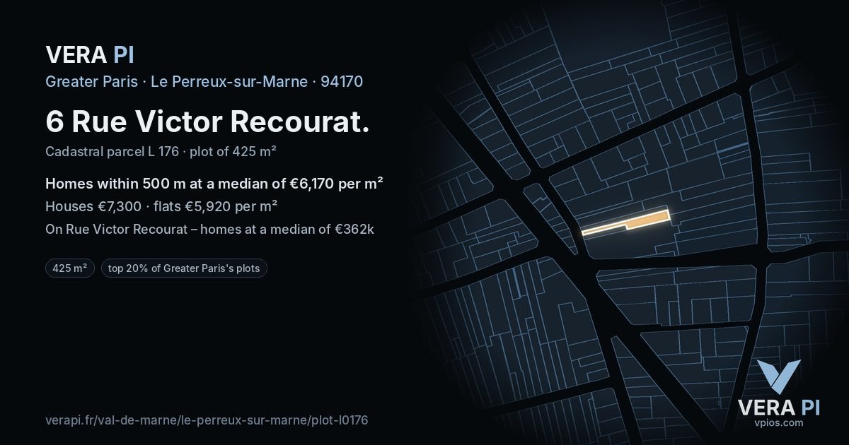 6 Rue Victor Recourat, Le Perreux-sur-Marne at night – the plot lit, the parcels around coloured by the prices near them