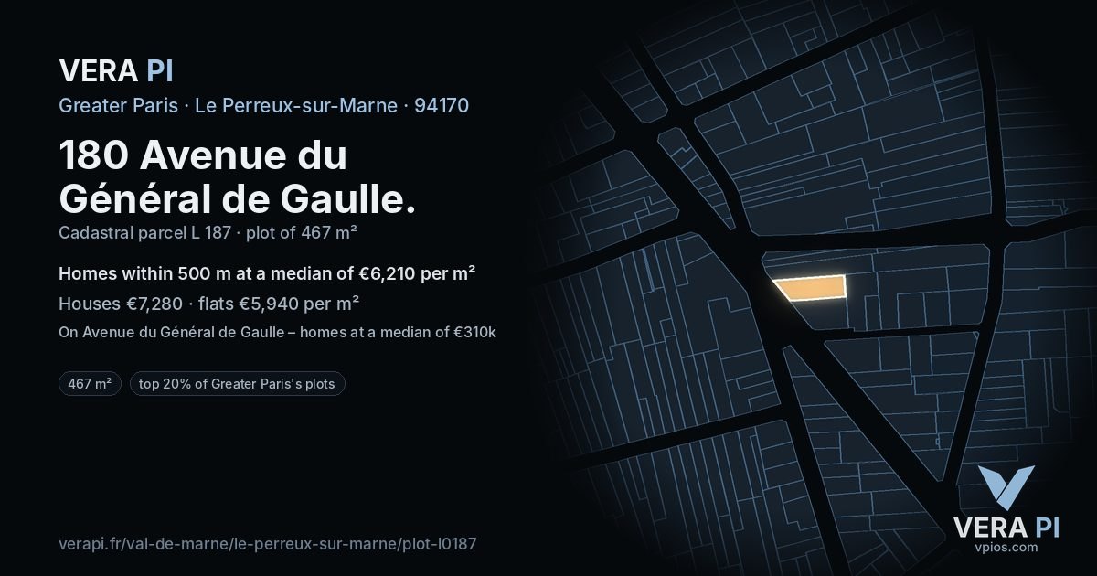 180 Avenue du Général de Gaulle, Le Perreux-sur-Marne at night – the plot lit, the parcels around coloured by the prices near them