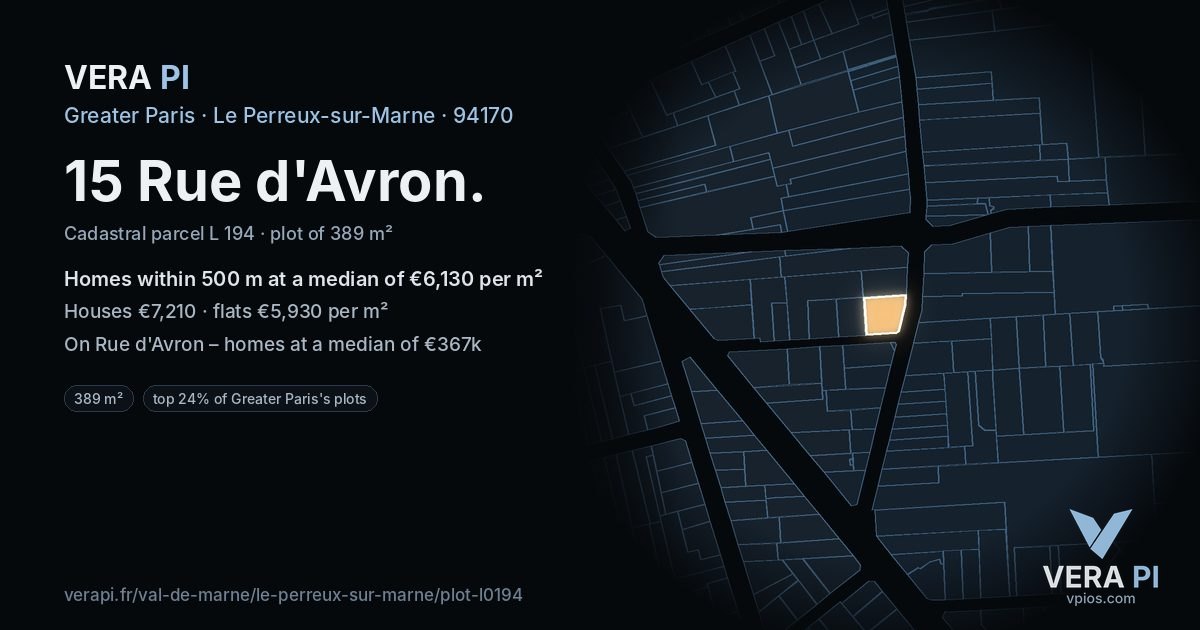 15 Rue d'Avron, Le Perreux-sur-Marne at night – the plot lit, the parcels around coloured by the prices near them