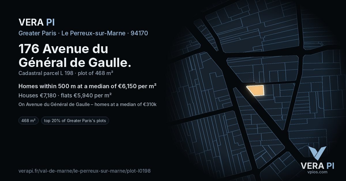 176 Avenue du Général de Gaulle, Le Perreux-sur-Marne at night – the plot lit, the parcels around coloured by the prices near them