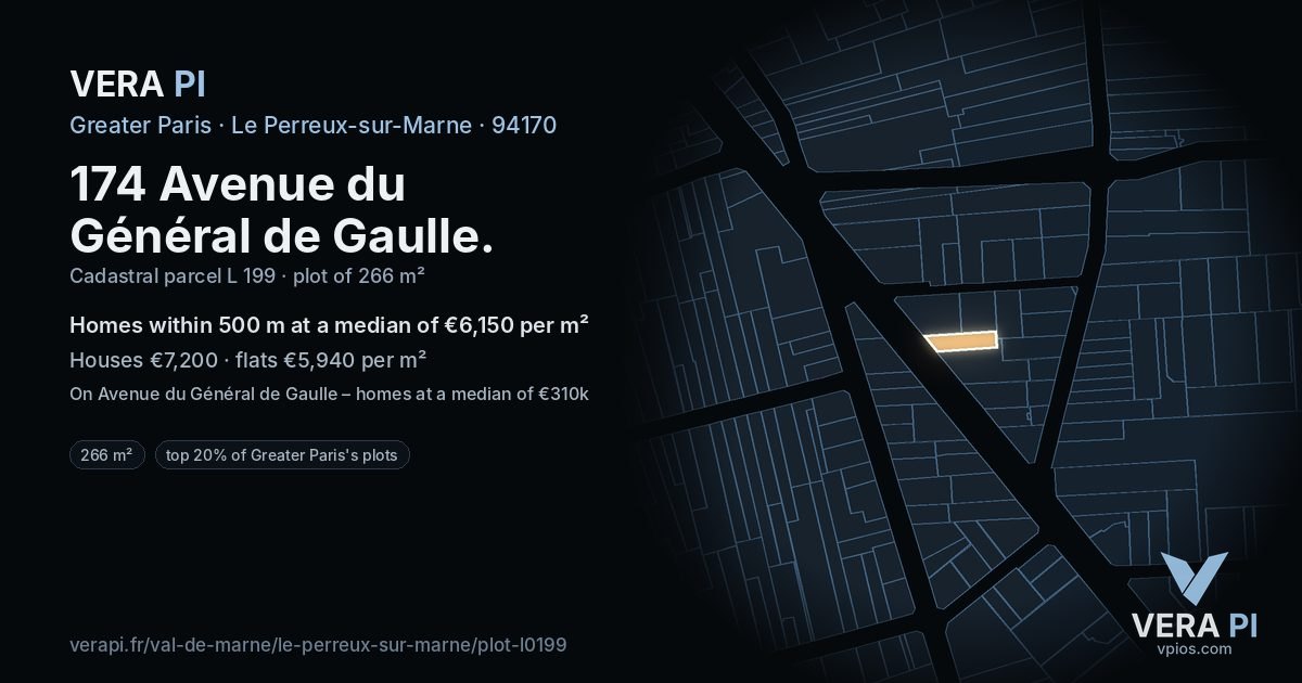 174 Avenue du Général de Gaulle, Le Perreux-sur-Marne at night – the plot lit, the parcels around coloured by the prices near them