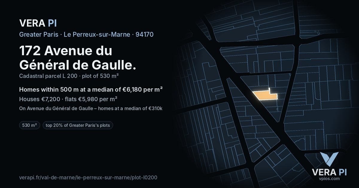 172 Avenue du Général de Gaulle, Le Perreux-sur-Marne at night – the plot lit, the parcels around coloured by the prices near them