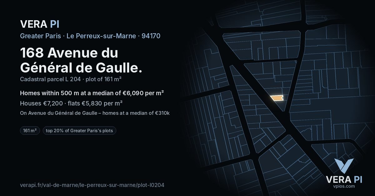 168 Avenue du Général de Gaulle, Le Perreux-sur-Marne at night – the plot lit, the parcels around coloured by the prices near them
