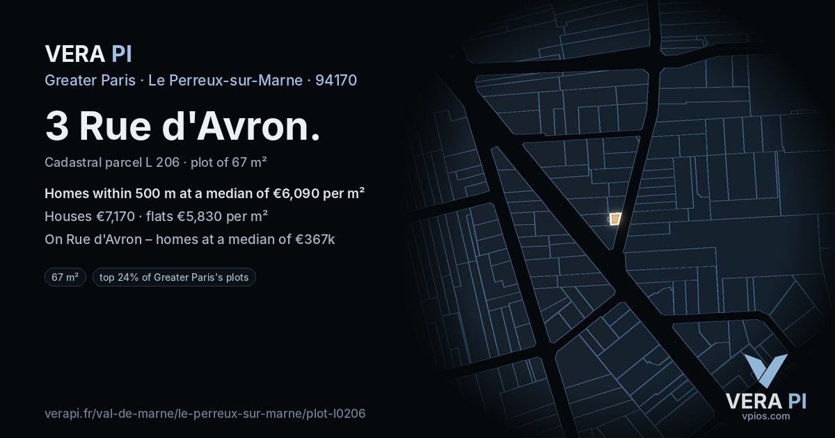 3 Rue d'Avron, Le Perreux-sur-Marne at night – the plot lit, the parcels around coloured by the prices near them