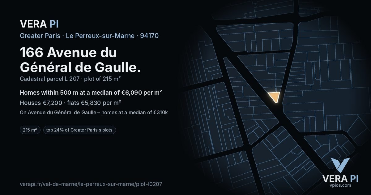 166 Avenue du Général de Gaulle, Le Perreux-sur-Marne at night – the plot lit, the parcels around coloured by the prices near them
