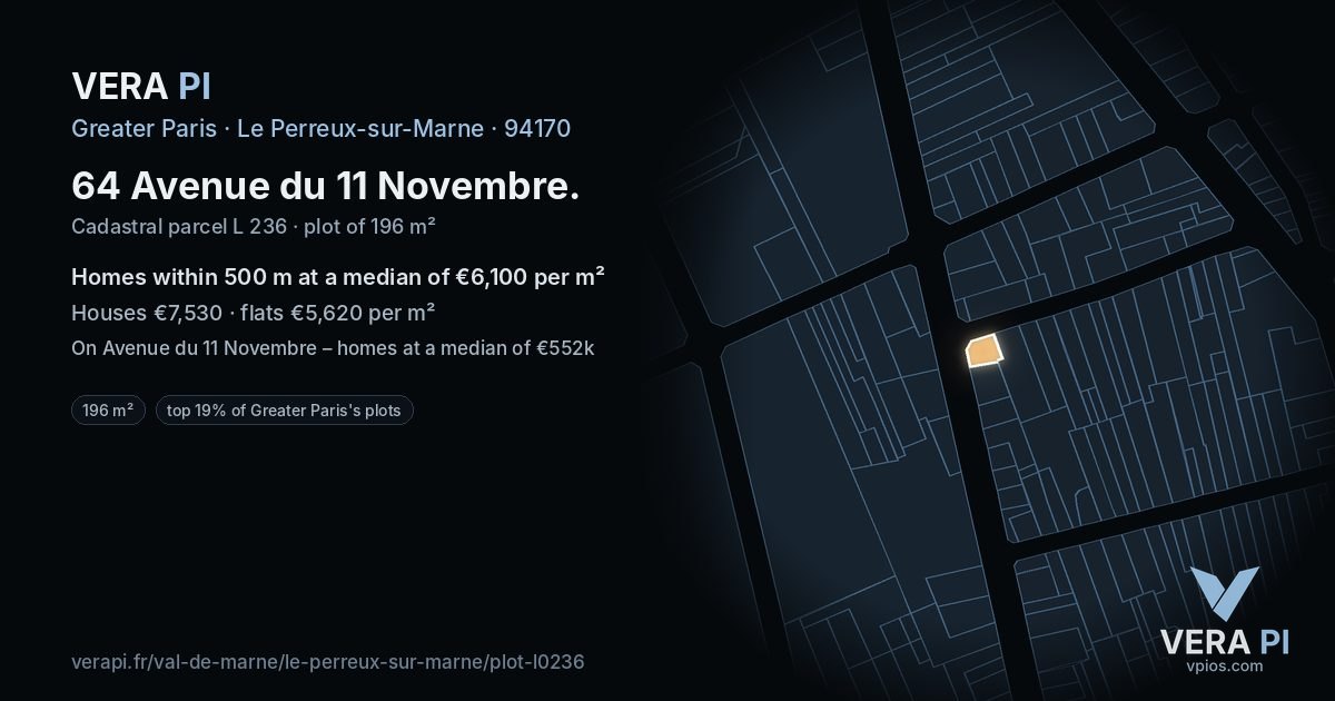 64 Avenue du 11 Novembre, Le Perreux-sur-Marne at night – the plot lit, the parcels around coloured by the prices near them