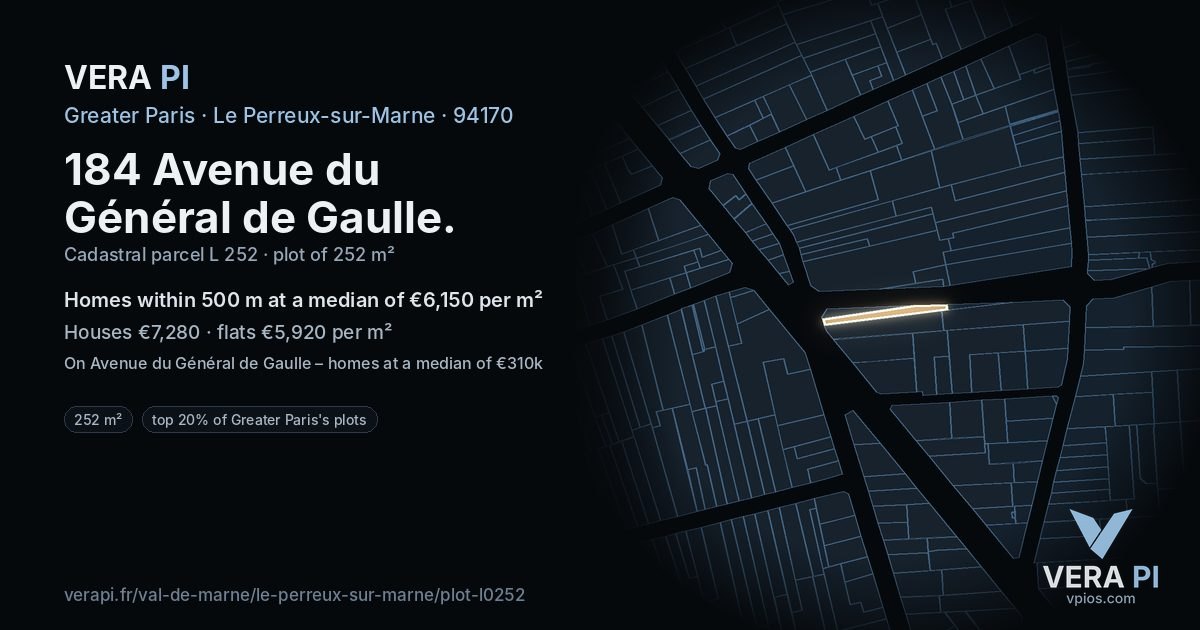 184 Avenue du Général de Gaulle, Le Perreux-sur-Marne at night – the plot lit, the parcels around coloured by the prices near them