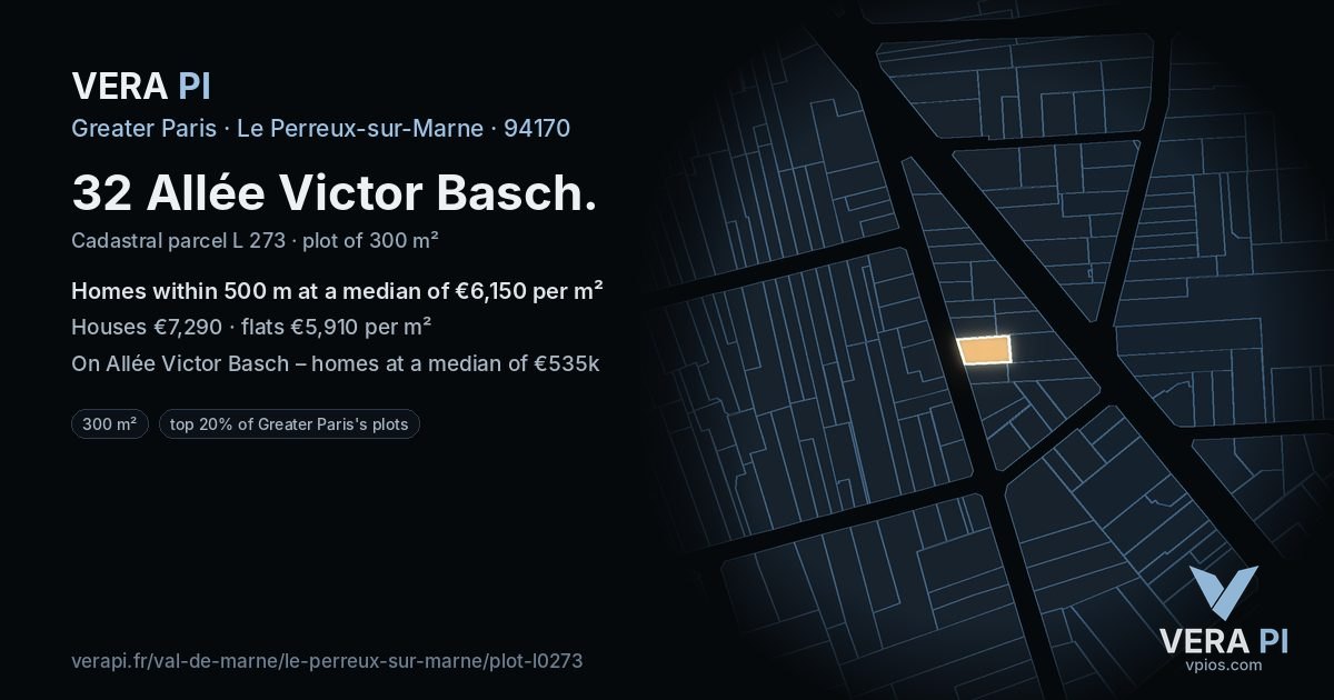 32 Allée Victor Basch, Le Perreux-sur-Marne at night – the plot lit, the parcels around coloured by the prices near them