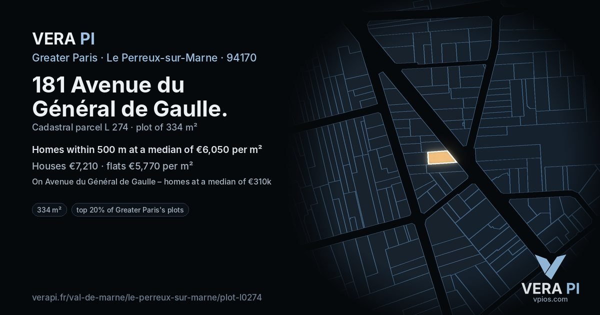 181 Avenue du Général de Gaulle, Le Perreux-sur-Marne at night – the plot lit, the parcels around coloured by the prices near them