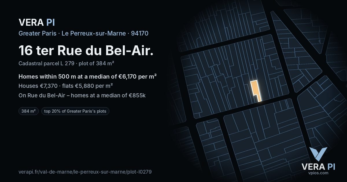 16 ter Rue du Bel-Air, Le Perreux-sur-Marne at night – the plot lit, the parcels around coloured by the prices near them