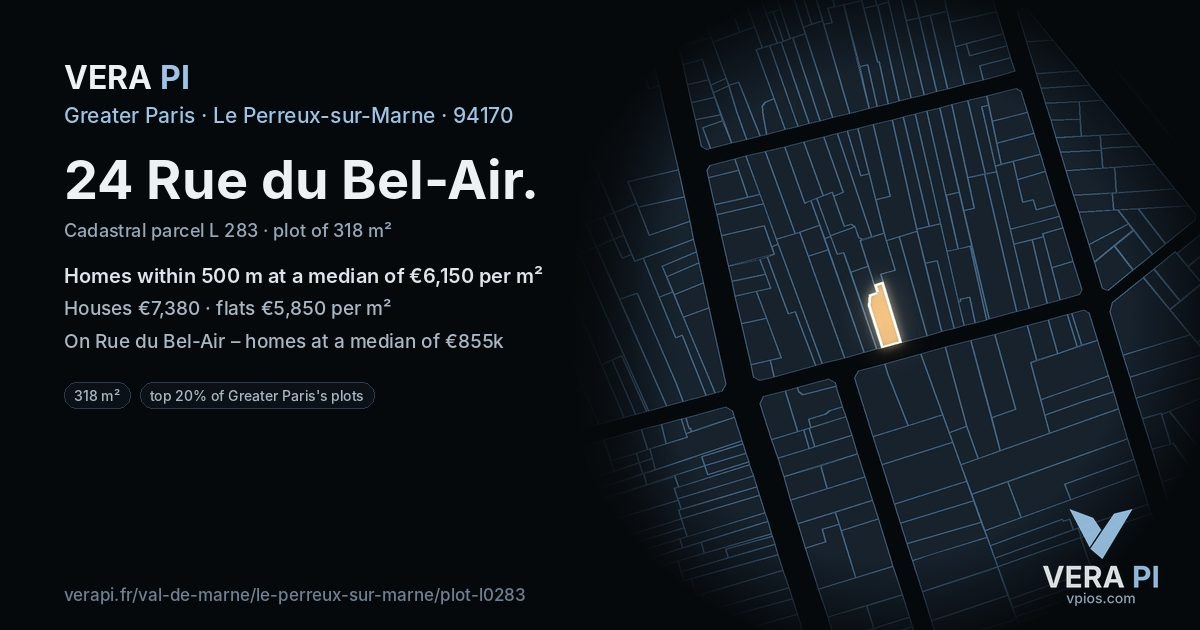 24 Rue du Bel-Air, Le Perreux-sur-Marne at night – the plot lit, the parcels around coloured by the prices near them