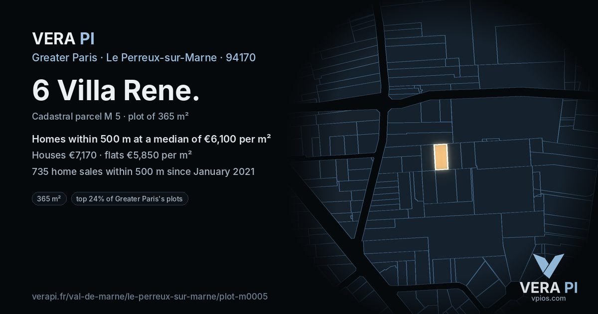 6 Villa Rene, Le Perreux-sur-Marne at night – the plot lit, the parcels around coloured by the prices near them