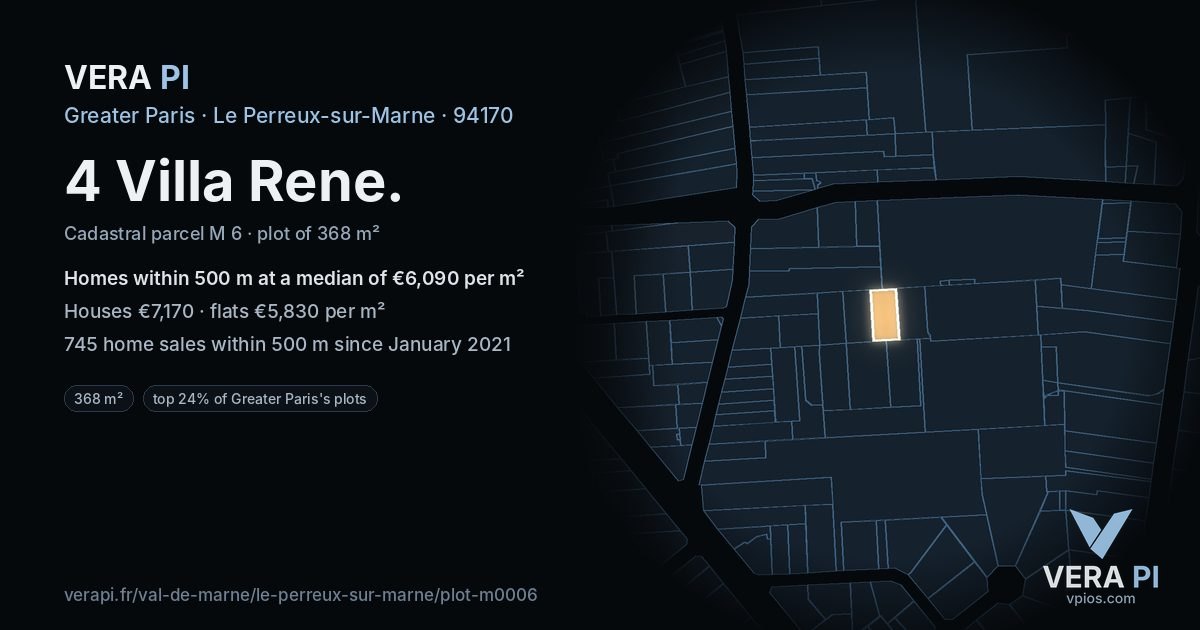 4 Villa Rene, Le Perreux-sur-Marne at night – the plot lit, the parcels around coloured by the prices near them
