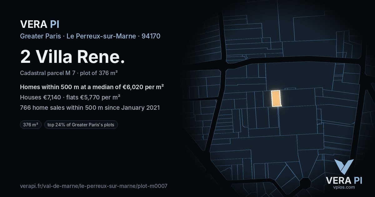 2 Villa Rene, Le Perreux-sur-Marne at night – the plot lit, the parcels around coloured by the prices near them