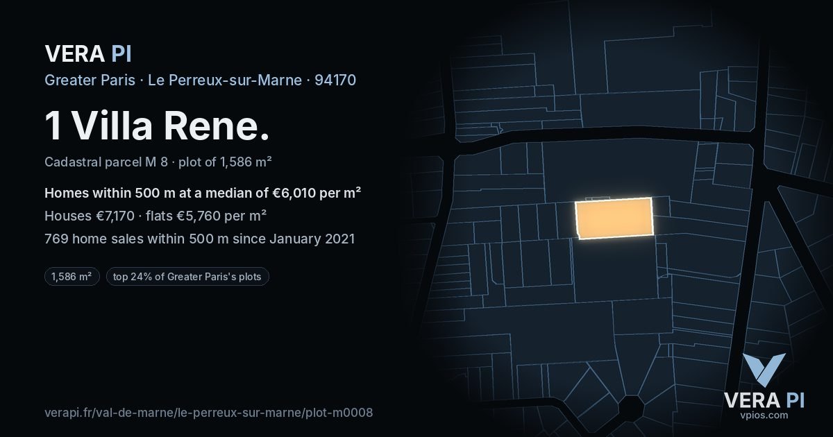 1 Villa Rene, Le Perreux-sur-Marne at night – the plot lit, the parcels around coloured by the prices near them